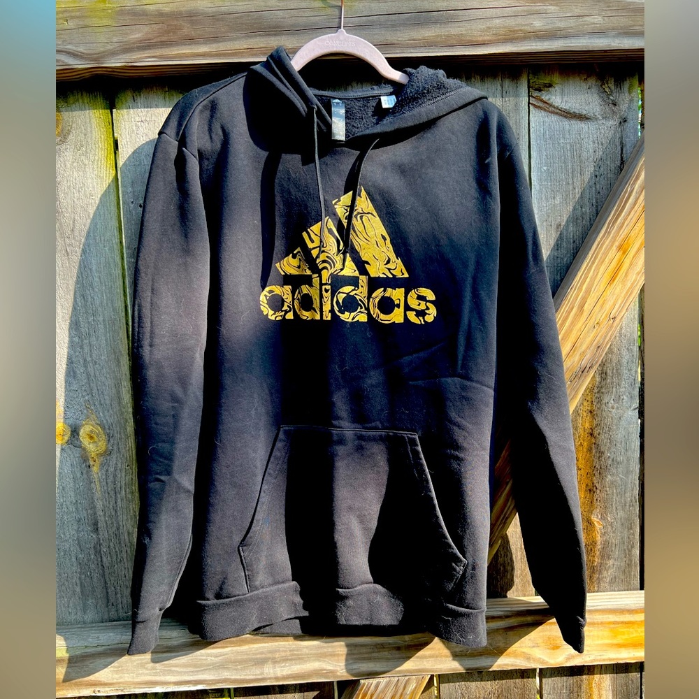 Mens Adidas Black Hoodie with gold logo size Medium